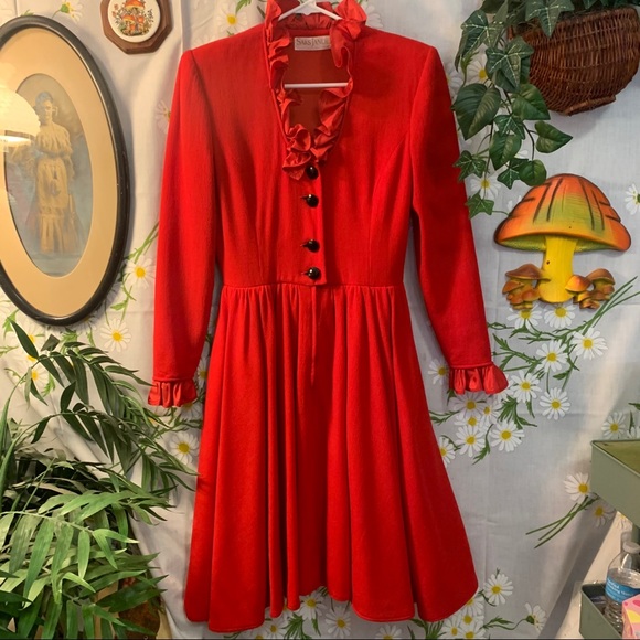 Vintage Saks Jandel red ruffle Secretary dress - Picture 5 of 16